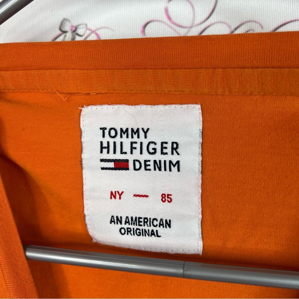 Tommy Hilfiger long sleeve embroidered front Vibrant Orange Graphic Tee - Picture 8 of 11